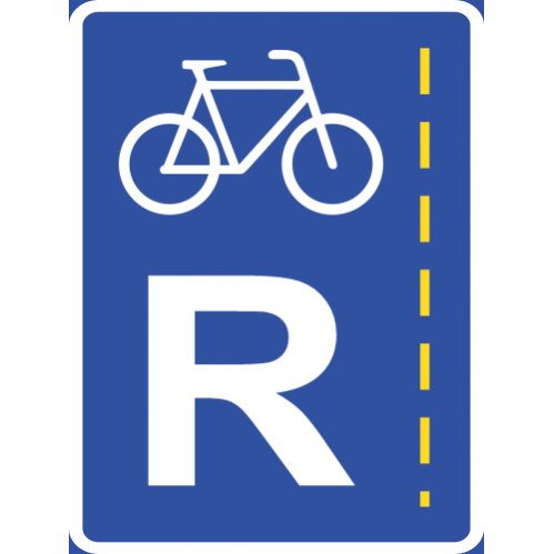 Bicycle Lane Reservation Road Sign. A bicycle lane reservation is in operation — only cyclists may use the marked lane.