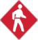 Pedestrian priority. This sign marks an area where pedestrians have priority and other allowed vehicles must move very slowly and carefully.