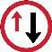 Yield to oncoming traffic. You must give way to vehicles already using the narrow shared carriageway ahead.