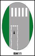 Pedestrian crossing marking. This road marking shows where pedestrians may cross, so slow down and be ready to stop.