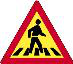 Roadworks ahead. Roadwork activity is ahead, so reduce speed and watch for changed traffic conditions.