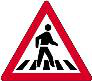 Pedestrian crossing ahead. Pedestrians may cross the road ahead, so reduce speed and be ready to stop.