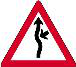 Sharp bend ahead. A sharp bend is ahead, so reduce speed and prepare to steer carefully.
