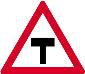 T-junction ahead. The road ahead ends at a T-junction, so prepare to turn left or right and give way if needed.